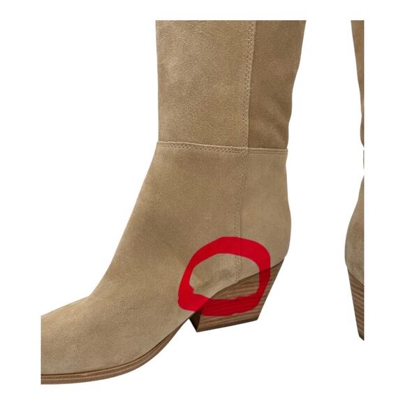 NWT Marc Fisher Tan Suede Tarrie Block Heel Boot Size 10 (Some Blemishes) - Picture 5 of 13